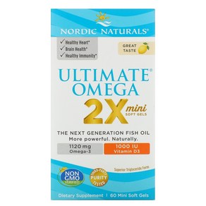 Nodic Natuals 비타민D3 함유 Ultimate Omega 2X 미니 레몬 미니 소프트젤 60정, 1개