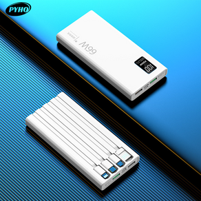 PYHO 캠핑용품 보조배터리 30000mAh 보조배터리 66W 고속충전 자체 충전선 장착 대용량보조배터리, 화이트