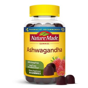 Natue Made Ashwagandha Gummies 비건 KSM 66 스트레스 지원 60개 30일 분량, Natue Made Ashwagandha Gummie, 1개, 60정