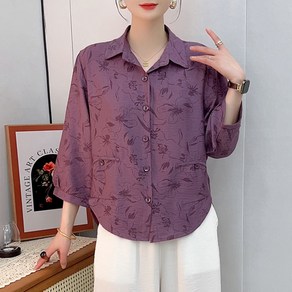 40대 50대 여성 플로럴 패턴 카라넥 7부소매 루즈핏 봄가을 셔츠 블라우스