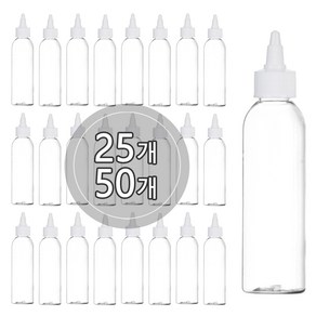 [25개묶음판매] 일체형 뾰족캡 용기 120ml 150ml 200ml 250ml 300ml 500ml 고깔캡 오일병, 200ml 투명용기, 흰색캡, 25개