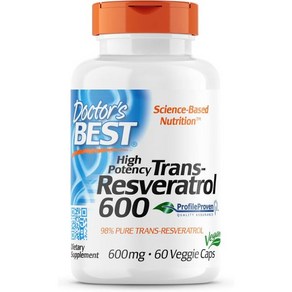 닥터스베스트 Docto's Best Tans-Resveatol 600 Non-GMO Vegan Gluten Fee Soy Fee 600 mg 60 Veggie Caps, 1개