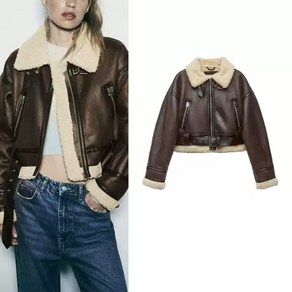 무스탕코트 ZARA 자라 에코 레더 더블 페이스드 크롭 점퍼 KR 88 Z1116