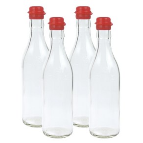 가인글로벌 투명 기름병350 + 코벤트캡 빨강 유리병 참기름병 용기, 4개, 350ml