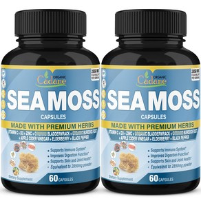 1+1 Oganic Cadane 복합 바다이끼 Sea Moss 비타민C D 아연 2850mg 베지캡슐 60정 2병, 2개