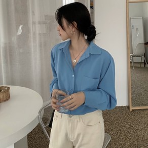 LALABELLE 여성 카리아 카라넥 포켓 파스텔 긴팔 베이직 데일리 셔츠 블라우스