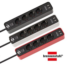 독일 Bennenstuhl 브레넨스툴 Ecolo USB 라인 소켓 4구 USB 2구 멀티탭, 블랙, 1개