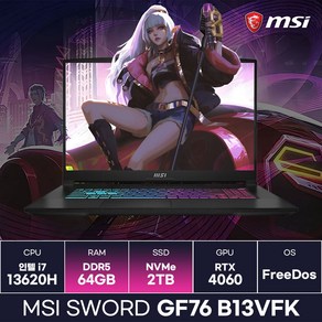 MSI Swod GF76 B13VFK i7 13세대 RTX4060 게이밍 노트북 (64GB/2TB) / ICDI