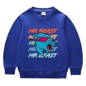 M Beast Cat미스터비스트 순면 봄가을 긴팔티셔츠, 하늘색 110cm, 1개