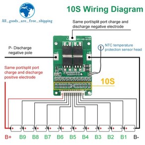 10S 42V 15A BMS 폴리머 셀 18650 리튬 배터리 보호 보드 밸런스 내장 온도 제어 포함, 1개