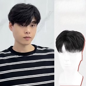 큐엔유 인모 남성 애즈펌 트렌디한 남자 통가발 패션가발 헤어스타일, 1개, 머리둘레 52-57cm