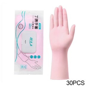 가정용 청소 주방 니트릴 장갑 내구성 일회용 연장 방수 용품, 30개, 3) 30PCS-Pink-L