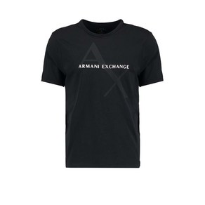 AX ARMANI EXCHANGE mens Cew Neck Logo Tee T Shi AX ARMANI EXCHANGE 남성 크루넥 로고 티셔츠 퀼팅 로고 블랙 미디엄, Quilted Logo Black, 1개