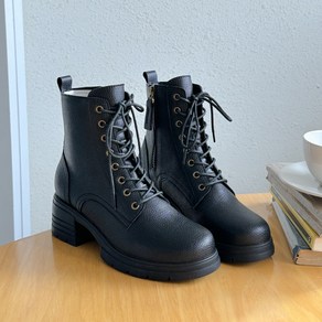 소울리 레이스업 부츠 천연 소가죽 워커 여성 키높이 끈 부츠 5cm 통굽