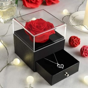 Valentine39s Day Red Flowe Etenal Rose Jewely Box Eaings Necklace Stoage Wedding Bithday Gift, [01] 파란, 1개