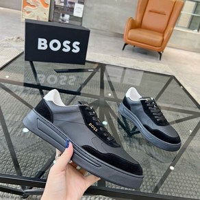 HUGO BOSS 남성 가죽 캐주얼 운동화 블랙 50502893-010