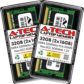 A-Tech 64GB (2x32GB) DDR4 3200 MHz SODIMM PC4-25600 (PC4-3200AA) CL22 2Rx8 Non-ECC 노트북 RAM 메모리 모듈, 32GB Kit (2 x 16GB), 2개