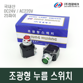 정광테크 조광형 누름스위치 온오프스위치 국산 25파이 AC220V DC24V, 2.조광형스위치[녹색/AC220V], 1개