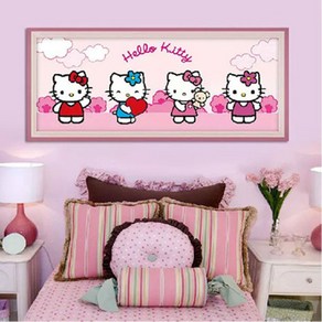 푸아이 3D 보석십자수 Hello Kitty 120x45 DIY 집들이 선물 인테리어 소품(사이즈 6종)+행운십자수(30x30)RW1753, 1세트, 120*45CM