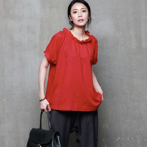 A1490 린넨 루즈핏 셔링넥 벌룬 블라우스[낱장세일]