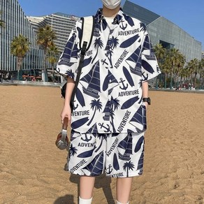 남성 셔츠세트 바캉스 하와이안 비치 반바지 캐주얼 반팔셔츠 셋업