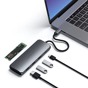 사테치 USB-C 하이브리드 멀티포트 어댑터 – M.2 SATA SSD 4K HDMI 60Hz USB-CPD 미국 멀티포트-622594, 블랙입니다., B, 1개