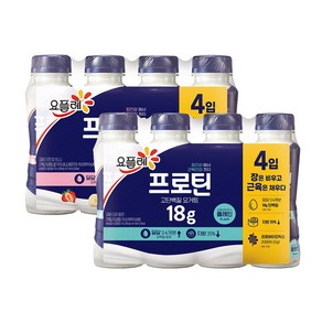 빙그레 요플레 프로틴 드링크 플레인/딸기바나나 210ml, 프로틴 드링크 210ml 12입 플레, 4개