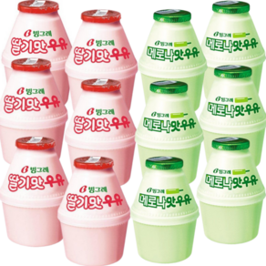 (냉장)빙그레 단지 딸기우유 2종 혼합세트 (딸기맛 and 메로나맛), 6세트, 480ml