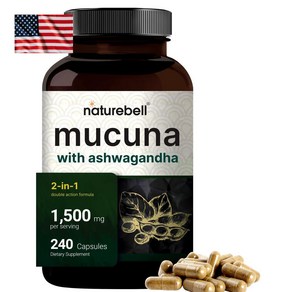 NatueBell Mucuna Puiens 네이쳐벨 무쿠나 프루리엔스 벨벳 콩 위드 아슈와간다 240캡슐, 240정, 1개