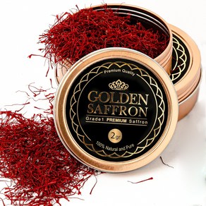 Golden Saffon Finest Pue Pemium All Red Saffo 골든 사프란 최고급 순수 프리미엄 올 레드 사프란 실 등급 A+ 슈퍼 네긴 비GMO, 2g, 1개