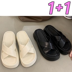 차쿠 1+1 여성 통굽 스트랩 슬리퍼 엑스 스트랩 통굽 슬리퍼 4cm