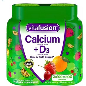 Vitafusion Calcium 500 mg with Vitamin D 100 구미 2병, 2개, 100정