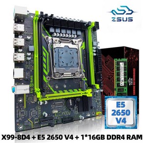 X99-8D4 ZSUS 마더보드 세트 키트 인텔 LGA2011-3 제온 E5 2630 V4 CPU DDR4 16GB (1*16GB) 2133MHZ RAM, 01 마더 보드