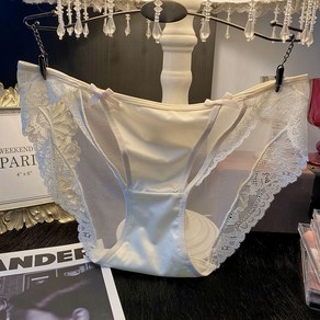 여성용 펀칭 망사 삼각 팬티 리본 새틴 패치 레이스 팬티 Women's Underpants 뉴타임즈 D986Q435