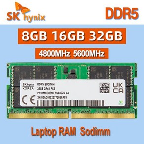 SK 하이닉스 RAM DDR5 SODIMM 노트북 메모리 8GB 16GB 32GB 4800MHz 1Rx16 2Rx8 PC5 5600B, 1개