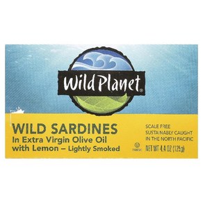 Wild Planet 엑스트라 버진 올리브오일 레몬 절임 훈제 정어리 125g 프리미엄 통조림 해산물, 3개