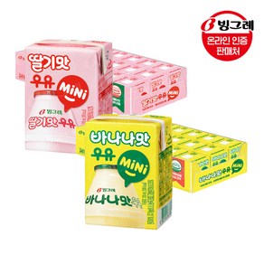 빙그레 미니 우유 바나나맛 딸기맛 각 24개씩, 120ml, 48개