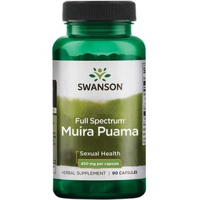 Swanson Muia Puama 루트 성적인 건강 Viility 리비도 부스트 지원 남성 여성 보충제 400 mg 90 캡슐, 1개, 90정