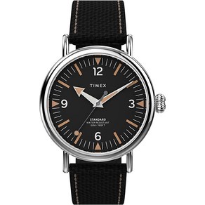 Timex 남성용 표준 40mm 시계 블랙 실버톤 3핸드 가죽 콤보 스트랩