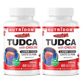 (2병) 뉴트리돔 투드카 TUDCA 콜린함유 250mg 60 식물성 캡슐 캐나다 직구 간영양제 담즙영양제 카포리아, 2개, 60정
