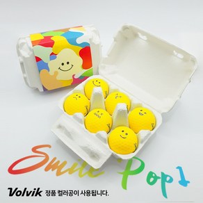 스마일 팝 ve.1 계란골프공 6구 2피스 무광 비비드 컬러볼 골프공 인쇄 선물, 노랑(YELLOW), 6개입, 6개