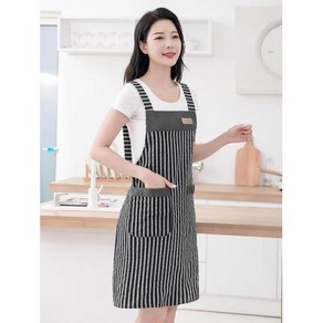 2024 새로운 여름 얇은 주방 앞치마 가정용 여성 작업복 내유성 방수 요리 서버 특수 작업복, 8) Simple cotton stipe-Black, 1개