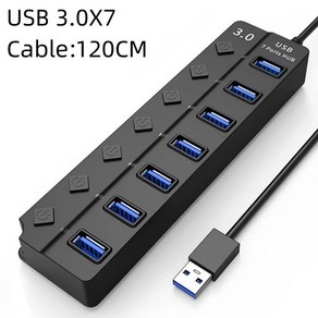 노트북 컴퓨터 멀티 C타입 USB허브 3.0 겸용 태블릿 액세서리 PC용 USB 허브 분배기3 0 허브4 7 포트 확장기켜기/끄기 스위치 LED 표시기3.0 호환상품, [05] 7 Pot USB 3.0, 05 7 Pot USB 3.0