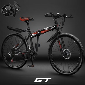 GT 충격흡수 MTB 산악 접이식 자전거 24인치 26인치 입문용 휴대용 가성비 출퇴근, 스포크휠 블랙 앤 레드, 1개, 67cm