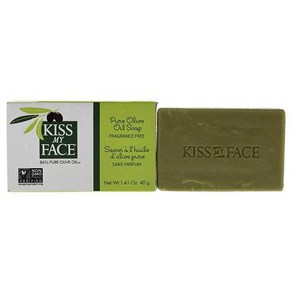 Kiss My Face 모든 피부 타입용 모이스처라이징 바 비누 - 퓨어 올리브 오일 118.3ml4온스 포장은 다를 수, 없음, 40g