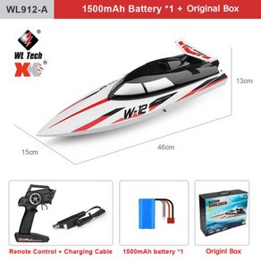 RC보트 WLtoys WL912-A RC 보트 리모컨 스피드 보트 브러시리스 고속 레이싱 WL916 2.4Ghz 55 km/h 2200mAh