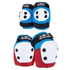 187 킬러패드 187KillePad187 무릎패드 팔꿈치패드 콤보팩 블랙 라지 / X-, Red/White/Blue, X-Small, 1개