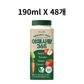 [비락] 유기농 과채주스 야채사랑365 190mL, 48개