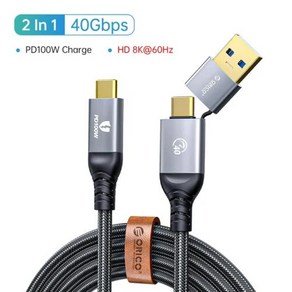 ORICO-2 인 1 40Gbps USB C 케이블 PD100W 고속 충전기 코드 8K 60Hz HD USB 3.0 맥북 썬더볼트 4 PS4 용 USB C 케이블, 없음, 1개