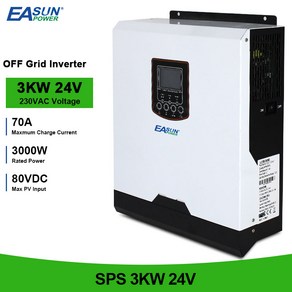 EASUN POWER 배터리 충전 포함 태양광 인버터 순수 정현파 전류 3KW 230VAC 24V 50Hz 60Hz 3000VA PWM 70A, 1개